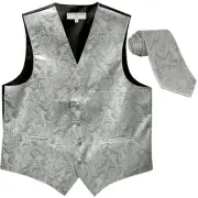 New Men's Formal Vest Tuxedo Waistcoat_necktie paisley slim fit wedding Silver