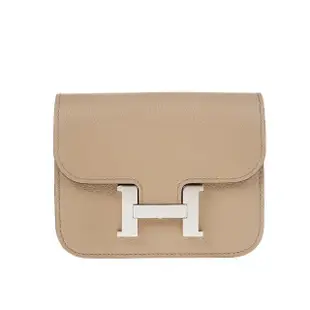 【Hermes 愛馬仕】經典Constance Etophe 銀釦腰包/短夾附可拆式零錢包(8Q BEIGE MARFA)