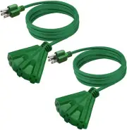 25 FT Outdoor Extension Cord, Evenly Spaced 3 Outlets Plugs Weatherproof