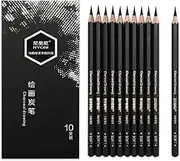 10 PCS/Pack Artist Charcoal Pencils - Black Color Soft Medium Hard - White Pastel Color - Black Charcoal White Pastel Drawing Pencils (Neutral)