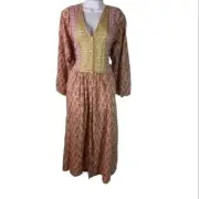 Zara boho peasant floral crochet caftan oversized button up maxi dress XS
