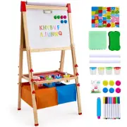 Kids 3in1 Art Easel Double Sided Wooden Magnetic Whiteboard Chalkboard Drawing