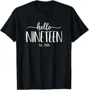 [X.Style] Hello Nineteen Est 2004 19th Birthday Girls & Boys ds943 T-Shirt (L) Black