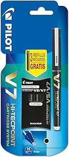 Pilot V7 Cartridge System Liquid Ink Rollerball 0.7 mm Tip - Black, Single Pen with 3 Free Refills