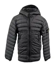 logo-patch quilted jacket 8Y,10Y charcoal-grey