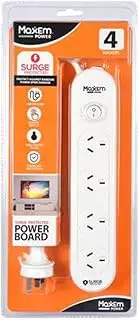 MaxEm Power 4 Way Powerboard with Surge Protected 1 Switch