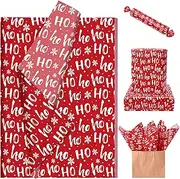 100 Sheets 20 * 14 Inches Red Christmas Tissue Paper Snowflake Ho Ho Ho Decorative Tissue Paper for Gift Wrapping for Winter Holidays Xmas Party DIY Craft
