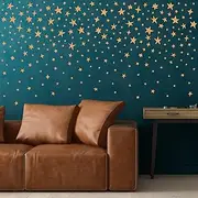 SHYJSHYJ 244 Pcs Metallic Gold Vinyl Stars Wall Decals, Peel and Stick Celestial Sparkles Wall Stickers for Nursery Bedroom Livingroom Whimsical Home Wall Art Decor