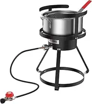 Gas One Propane Deep Fryer with 10Qt Deep Fryer Pot – High Grade Strainer Basket Aluminum Pot for Fish Fry Chicken Wings, Seafood Pot – Propane Burners for Outdoor Cooking Include Thermometer