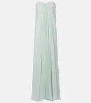 [McQueen] McQueen Draped silk chiffon bustier gown AU 6 green