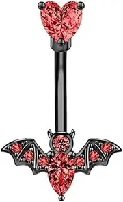 [Niaspi] CZ Bat Belly Button Ring for Women Girls Unisex 14G Stainless Steel Love Heart Black Belly Button Bars Gothic Vintage Bats Dangle Belly Navel Rings Curved Halloween Body Piercing Jewelry,