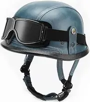 Motorcycle Helmet PU Leather Half Helmet with Goggles Jet Helmet with Visor Quick Release Buckle Comfort Liner Adult Unisex DOT/ECE Approved Vintage Half Helmet