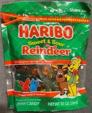 HARIBO Sweet & Sour Reindeer Gummi Candy Gummies Share Size 10 OZ BB 09/2025