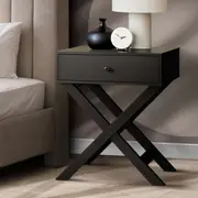 Oikiture Bedside Table Drawer Black Side End Table