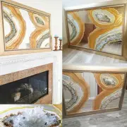 Large Gold Geode Resin Mirror Luxury Abstract Art Gold Decor Trendy Wall Art