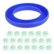 Silicone Bobbin Ring Holder and 20 Plastic Bobbins Set, Blue/Green