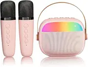 FUNOMOCYA Portable Karaoke Machine Microphones Wireless Microphone Set Led Atmosphere Lights Compact Speaker for Family Parties