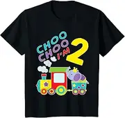 [X.Style] Kids Train Choo Choo I'm 2 Year Old Toddler 2nd Birthday ds1107 T-Shirt (S) Black