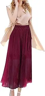 [Generic] Womens Solid Black Long Flowy Skirt for Summer Outdoor Travel Beach Casual Skirt - Women High Elastic Waist Pant Suits Skirt - Leisure Pants with Chiffon and 9 Fold Design - Fasion Streetwear Skirt