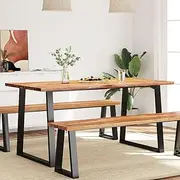 Modern Dining Table with Live Edge, 160 x 80 x 75 cm, Solid Acacia Wood Tabletop, U-Shaped Powder-Coated Steel Legs, Sturdy and Stylish Dinner Table for Kitchen or Dining Room Furniture Set
