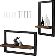 UKQRRTC 2Pcs Square Floating Shelf Decorative Framed Hanging Shelf Wooden Storage Shelf Modern Wood Display Shelf Picture Display Float Shelf Décor for Photo Book (Black)