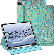 Fintie Folio Case for iPad Pro 12.9" 6th Generation 2022, Multi-Angle Smart Stand Cover w/Pencil Holder & Pocket, Also Fit iPad Pro 12.9 2021 5th & 2020 4th & 2018 3rd Gen, Shades of Blue