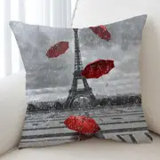 Artistic Photo Eiffel Tower VS Red Umbrellas Cushion Cover