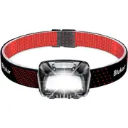 Head Torch Rechargeable, Blukar 1500L Super Bright LED Lightweight Waterproof Headlamp Headlight with Red Warning Lights, Motion Sensor Control, 6 Light Modes, 30 Hrs Runtime for Running, Hiking