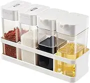 4-grid Container with 2 Bottles and 2 Oil Glasses, Compact Kitchen Organizer for Exquisite Storage