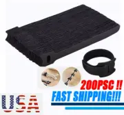 200 set Cable Straps Black Wire Cord Hook Loop Ties Reusable Organizer Fastening