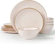 Jupiter Dinnerware Set, Plates and Bowls Sets for 4, 12 Pieces Dishes Set, Micro