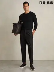 Reiss Black Brighton Relaxed Drawstring Trousers with Turn-Ups (Q78813) | $280