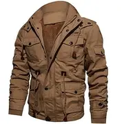 Men's Winter Jacket Winter Coat Work Jacket Street Causal Warm Vintage Style Fall Winter Solid Color Cotton ArmyGreen Black khaki Jacket
