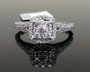 White Gold Halo Flower Style Round Diamonds Engagement Bridal Ring Split Shank