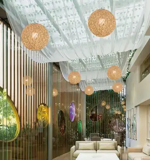 藤藝麻繩圓球燈藝術工程餐廳吊燈個性創意吧檯球形商場裝飾燈 (4.1折)