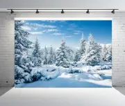 10x6.5 ft Fabric Winter Landscape Backdrop Snowfall White Spruces Wintry Scen...