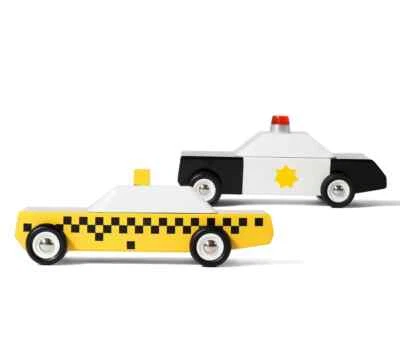Wood Taxi and Police Car Set, Collectible Toys NEW