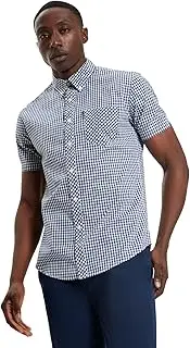 [Ben Sherman] Signature Gingham Check Short Sleeve Shirt for Men in Dark Blue, 2XL-5XL