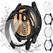 Tensea [4+4Pack for Samsung Galaxy Watch 5 2022/4 2021 Screen Protector Case 44mm Accessories, Hard PC Bumper/HD Anti-Fog Tempered Glass Protective Film, Face Cover Set