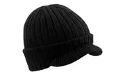 Beechfield Unisex Plain Peaked Winter Beanie Hat (Black) (One Size)