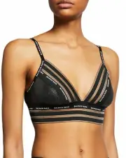 BALMAIN Laminated Rib Triangle Black Wireless Bralette L68948 Size XS / 36 FR