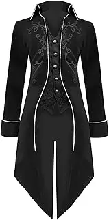 BITSEACOCO Mens Steampunk Tailcoat Halloween Costumes, Velvet Embroidered Victorian Tuxedo Jacket Gothic Vintage Frock Coat