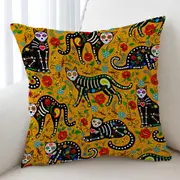 Floral Day of the Dead Cats Cushion Cover