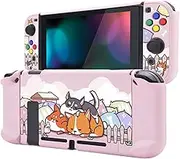 eXtremeRate PlayVital Back Cover for Nintendo Switch Console, Separable Protector Hard Shell for Joycon, Dockable Protective Case with Colorful ABXY Direction Button Caps - Sleeping Shiba Inu Puppies