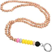 SOPOTUTU Wood Beaded Lanyard Versatile Id Badge Neck Strap for Keychains Lightweight Beaded String Necklace for Staff Students Nurses present Accessory