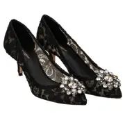 Dolce & Gabbana Bellucci Crystal Brooch Taormina Lace Pumps Heels Black
