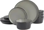 Gibson Soho Lounge Sofia Coupe Stoneware Dinnerware Set, Service for 4 (12pcs), Grey