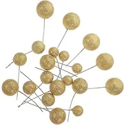 Cabilock 20pcs Cake Decorations Birthday Decorations Balls Cake Topper Cake Fondant Mold Happy Anniversary Cake Topper Cake Balls Decoration Topper Mini Foam Cake Toppers Wire Rod Golden