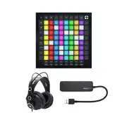 Novation Launchpad Pro MK3 with Over-Ear Headphones and Knox 3.0 4 Port USB Hub