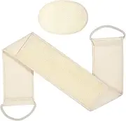 2Pcs Natural Loofah for Women, Long Back Loofah 8x70cm- Body Face Loofah Scrubber Pad 9x12cm